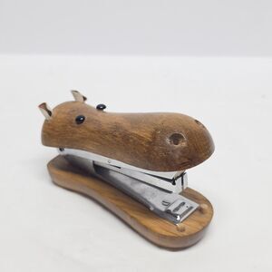 Vintage Hippo Head Wooden Stapler Counterpoint Japan Zoo Line StyleMid Century